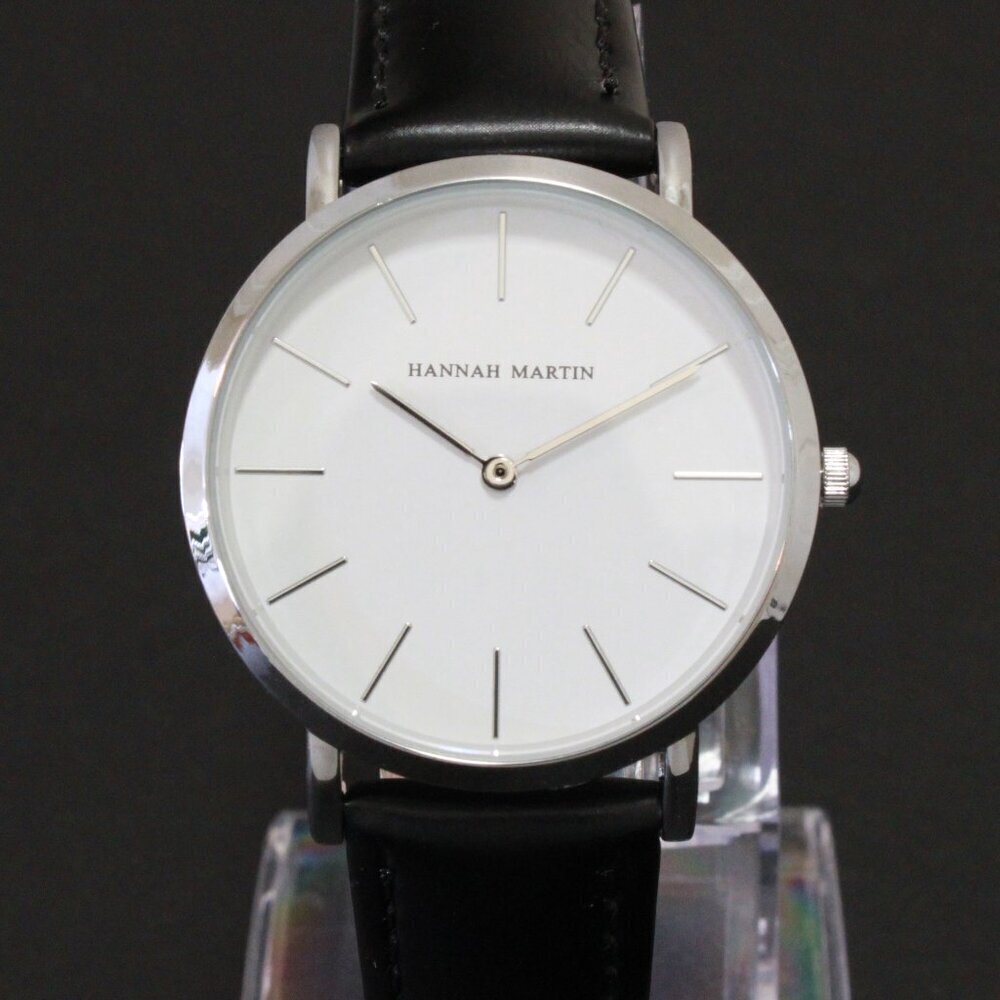 Men's Classic Minimalist 2 Hand Quartz Watch Raised Indices Black Strap 36mm - Picture 6 of 14